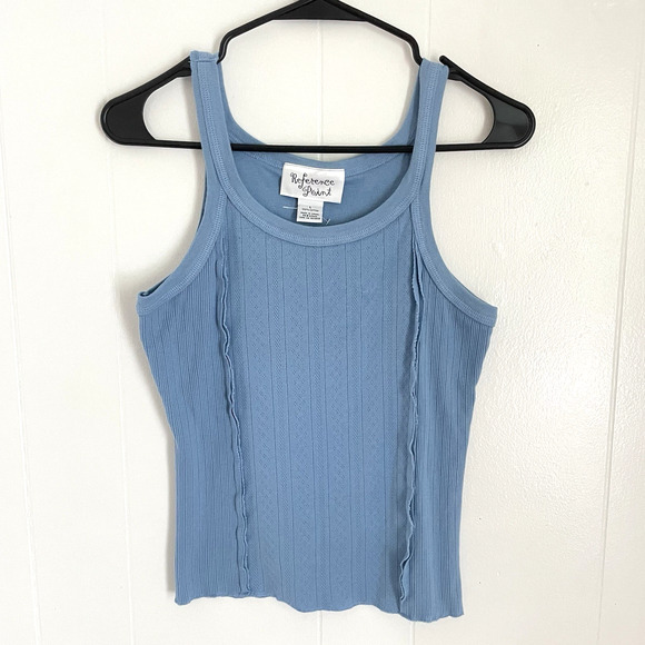 Reference Point Tops - Y2K Reference Point Blue Knit Tank Top Small Lettuce Hem Ribbed 90s Stretch